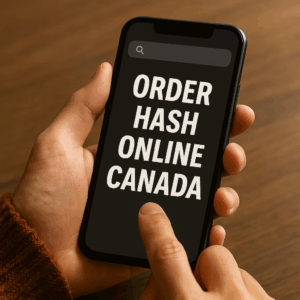 Person using smartphone to order hash online in Canada