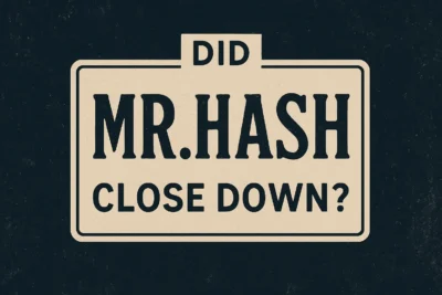 Vintage-style beige and black graphic reading “Did Mr. Hash Close Down?” representing the question surrounding the closure of the Mr. Hash website.